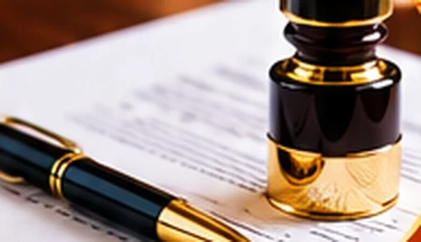 Notary pen and ink beside a document